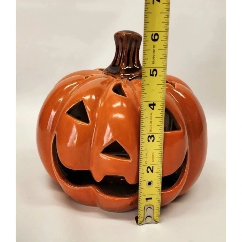Ceramic Halloween Pumpkin Jack O Lantern Tealight Votive Candleholder
